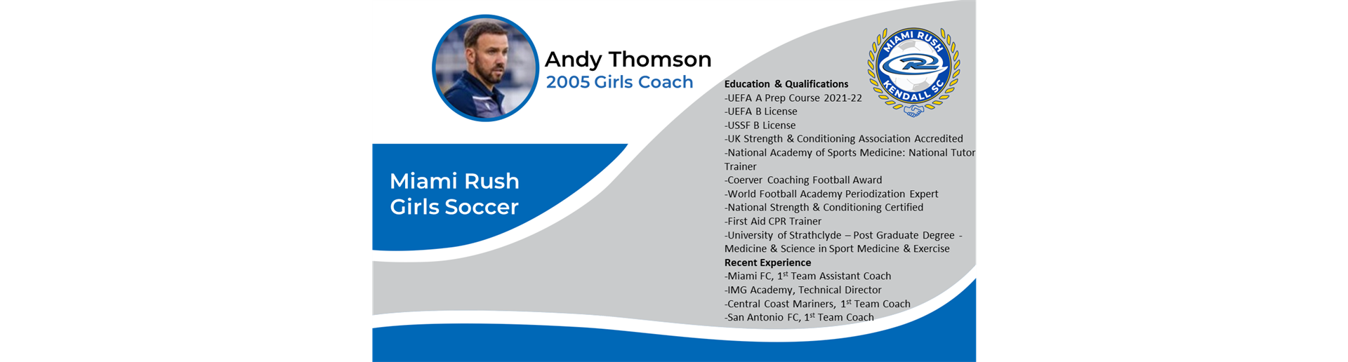 New 05 Girls Coach Andy Thomson
